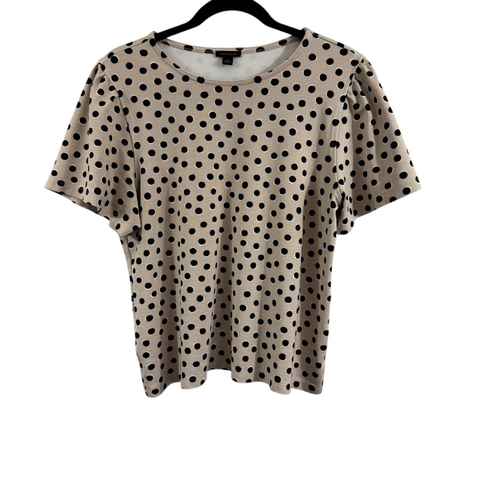 Ann Taylor Polka Dot Short Sleeve Top Stretch Tee Cream Black Size Large